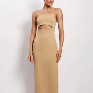 Elegant Tan Strapless Cutout Dress